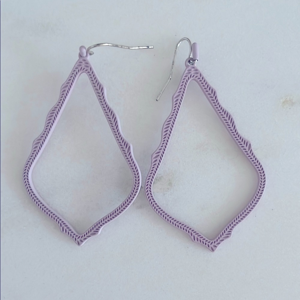 Purple Teardrop Earrings with Textured Metal Design